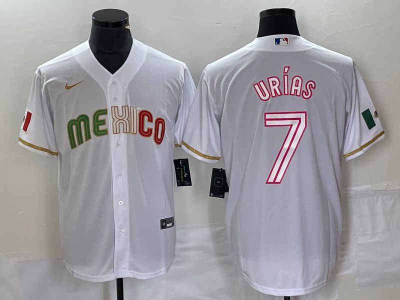 Men 2023 World Cub Mexico 7 Urias White Nike MLB Jersey style 28